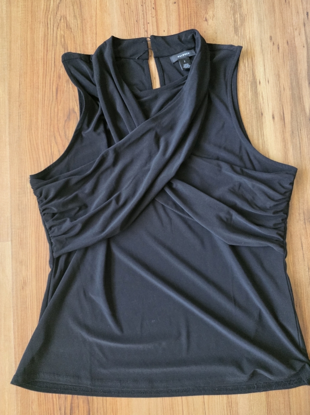 Halogen Black Sleeveless Draped Crossover Neck Top